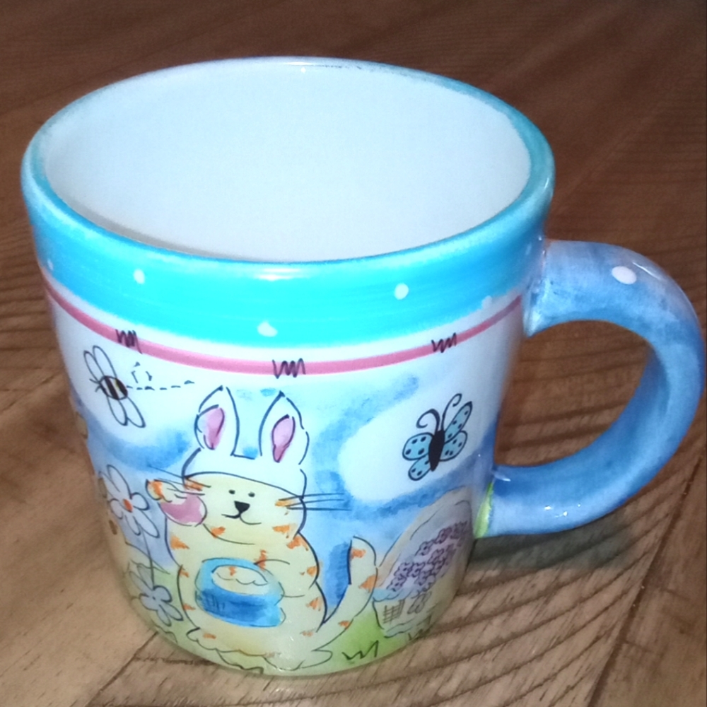 Vintage Hausen Ware Mug Cat Rabbit Ears Mary Jane Mitchell 2002